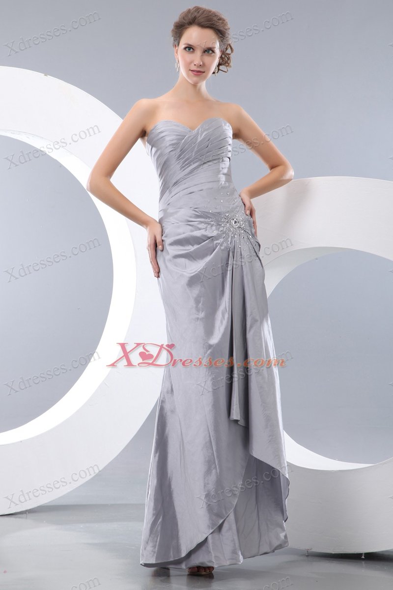 Gray Column Sweetheart Ankle-length Taffeta Ruch and Beading Prom / Homecoming Dress