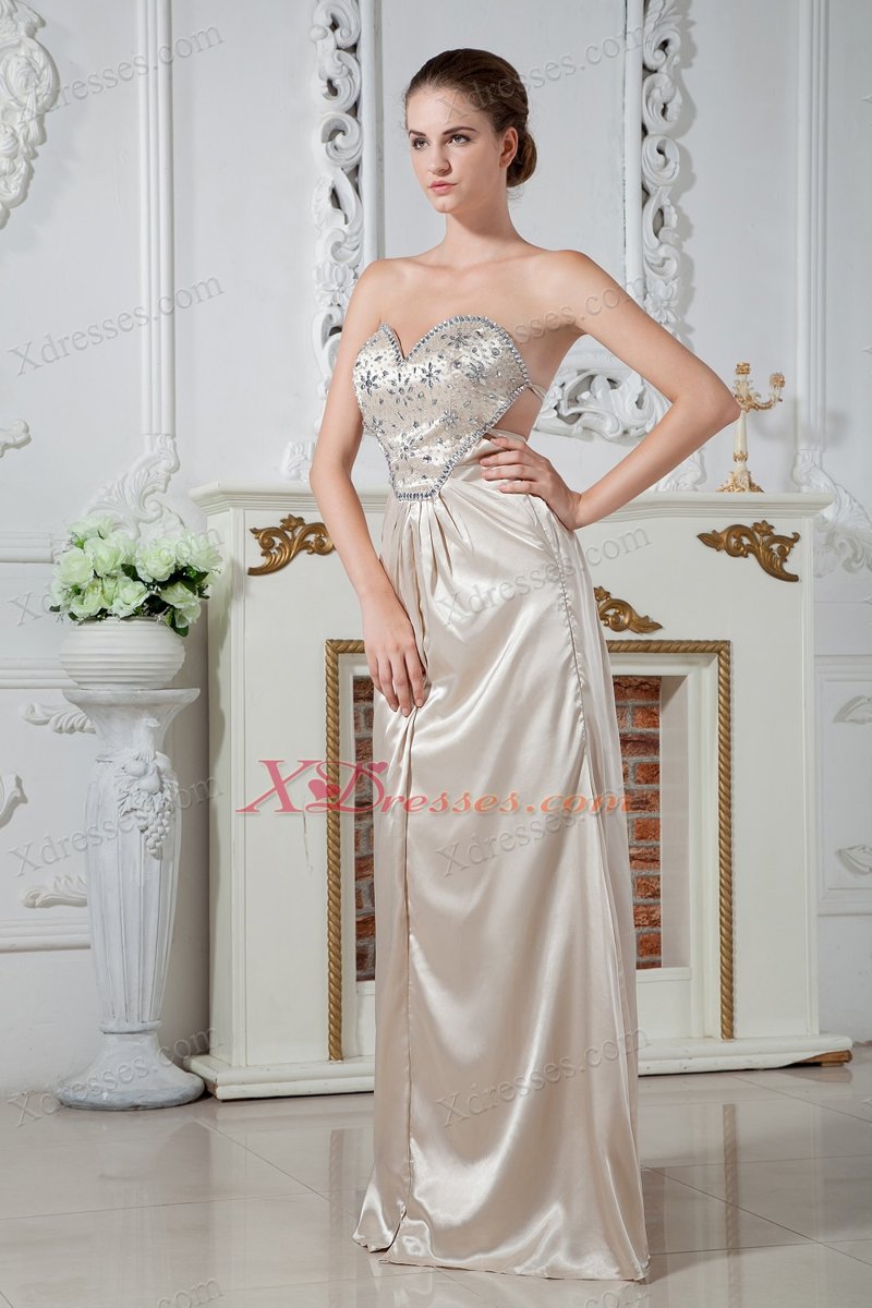 Champagne Empire Sweetheart Floor-length Taffeta Ruch and Beading Prom Dress