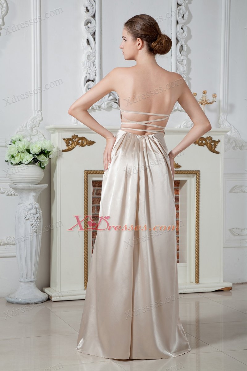 Champagne Empire Sweetheart Floor-length Taffeta Ruch and Beading Prom Dress