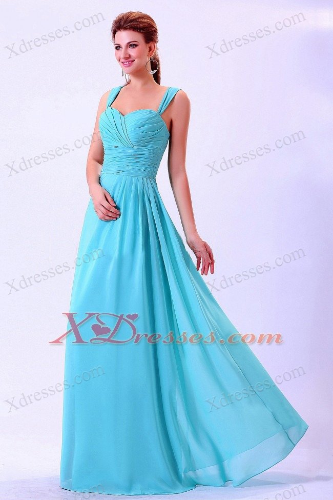 Straps Ruched For 2019 Aqua Blue Prom Dress Chiffon