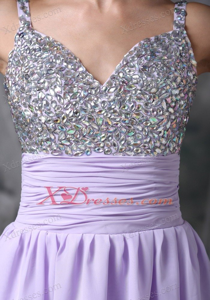 Lilac Empire Straps Mini-length Chiffon Beading Prom Cocktail Dresses