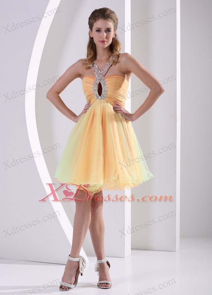 Beaded Decorate Straps Ruched Bodice Cute Cocktail Holiday Dresses Colorful Organza
