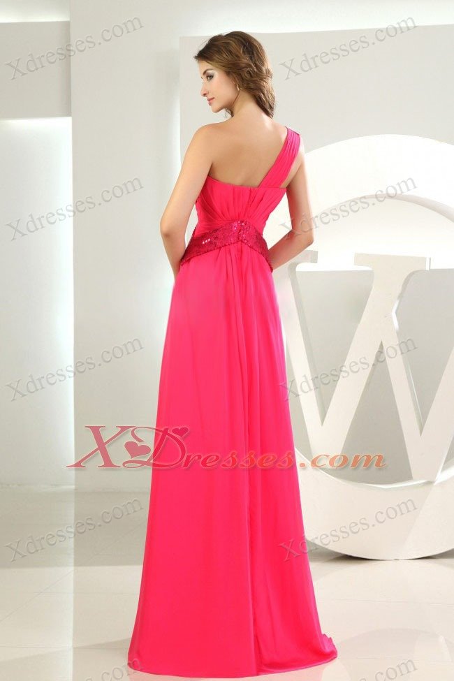 One Shoulder Chiffon Coral Red Empire Floor-length Prom Dress