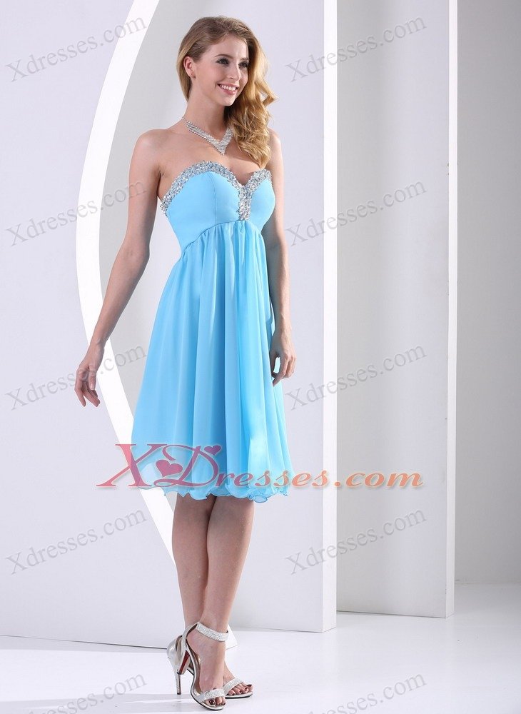 Aqua Blue Chiffon Sweetheart Beaded 2019 Dama Dresses for Quinceanera A-line Knee-length