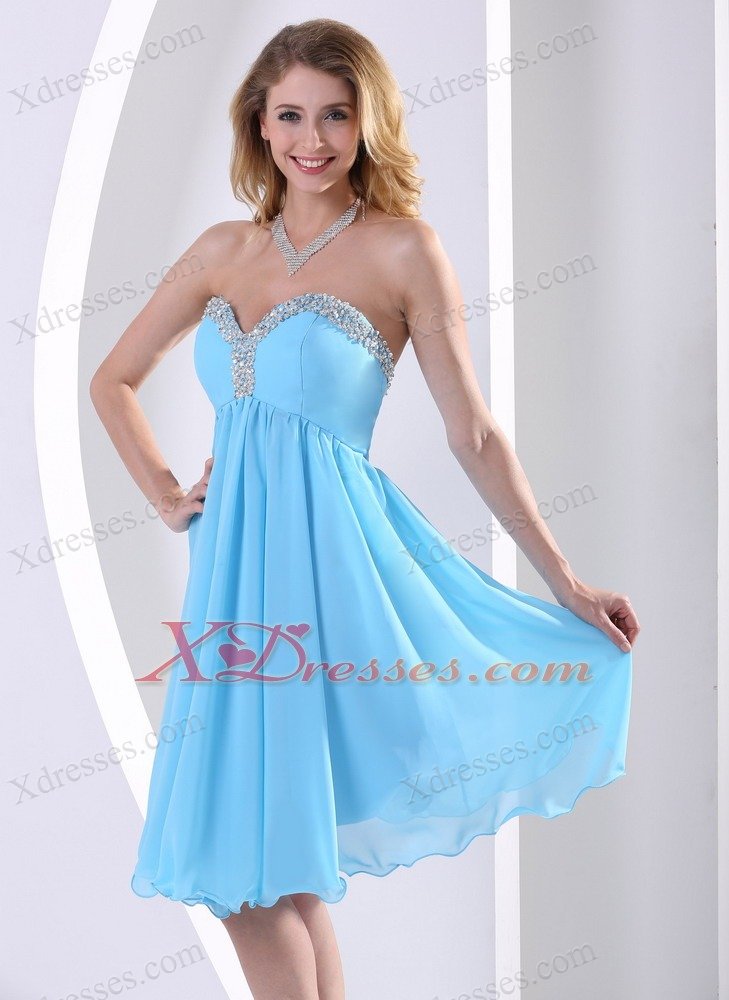 Aqua Blue Chiffon Sweetheart Beaded 2019 Dama Dresses for Quinceanera A-line Knee-length