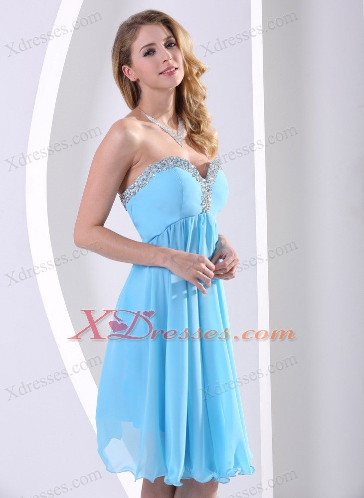 Aqua Blue Chiffon Sweetheart Beaded 2019 Dama Dresses for Quinceanera A-line Knee-length