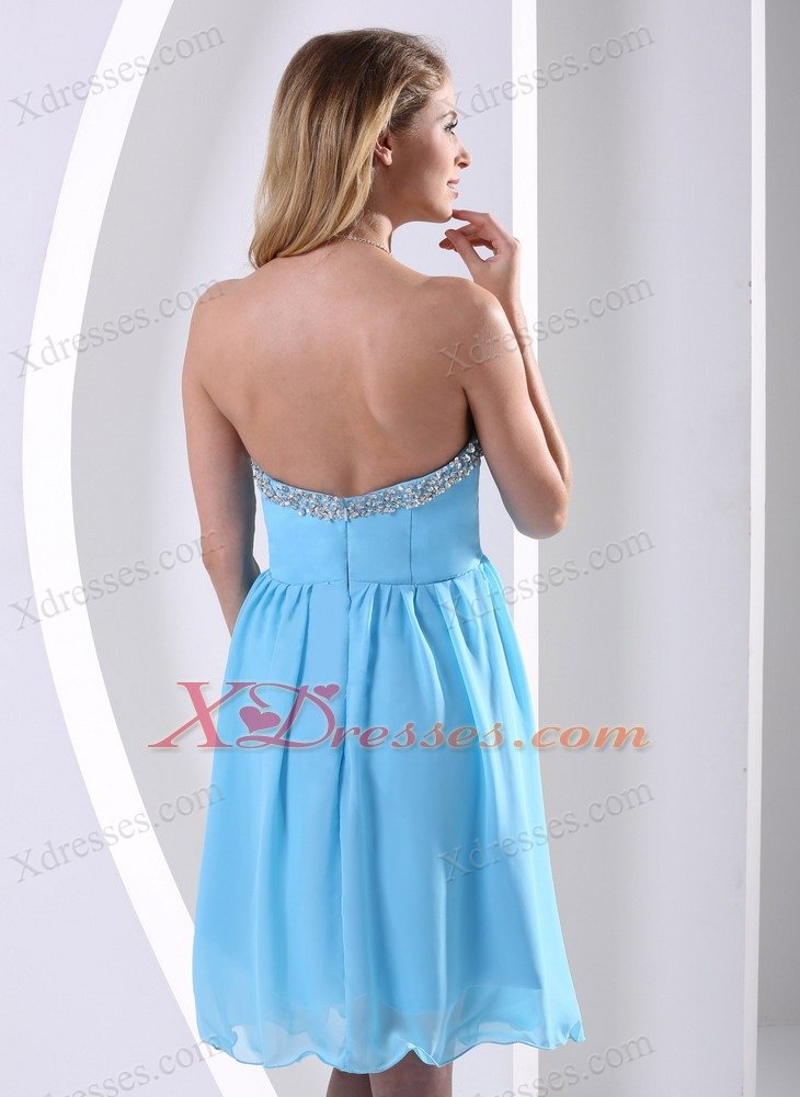 Aqua Blue Chiffon Sweetheart Beaded 2019 Dama Dresses for Quinceanera A-line Knee-length