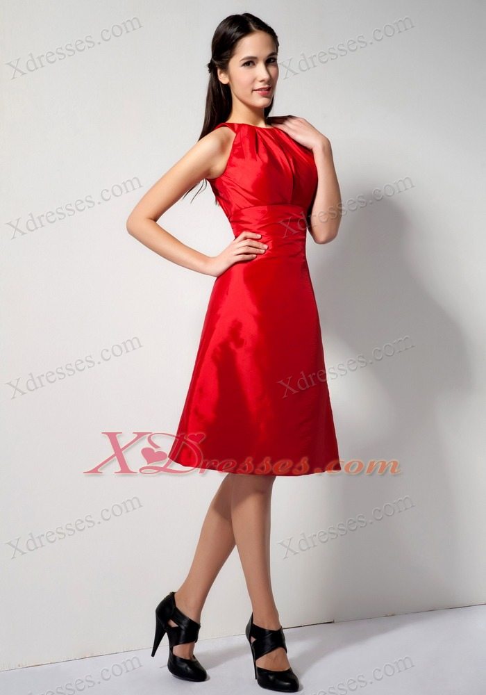 Red A-line Bateau Knee-length Taffeta Graduation Cocktail Dress