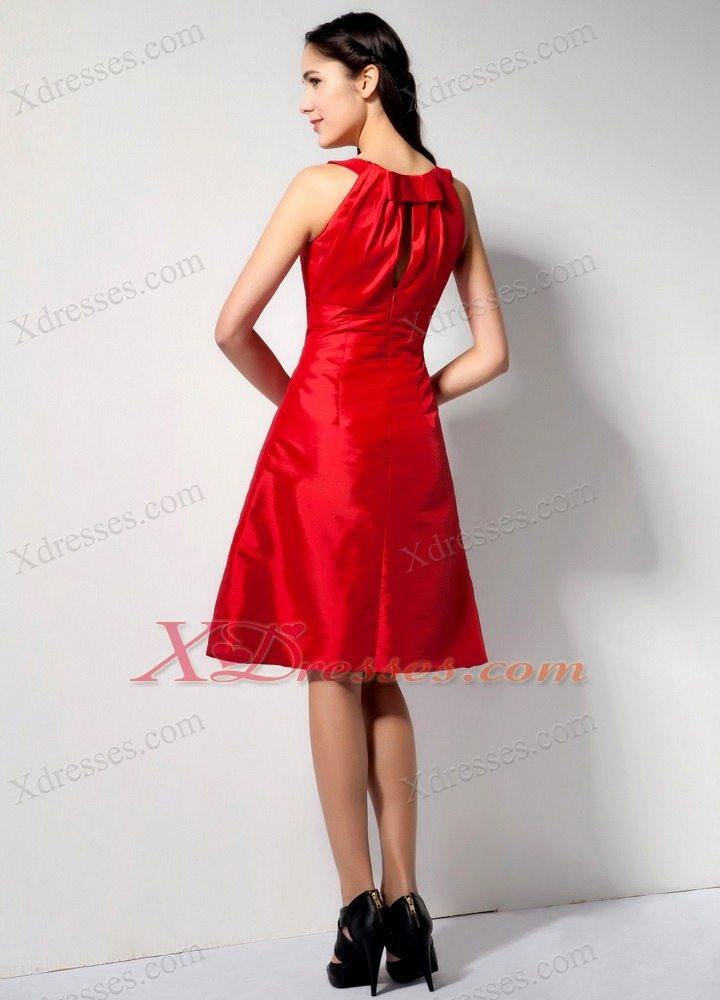 Red A-line Bateau Knee-length Taffeta Graduation Cocktail Dress