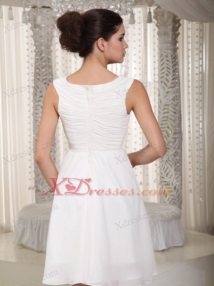 White Empire V-neck MIni-length Chiffon Prom Graduation Dress