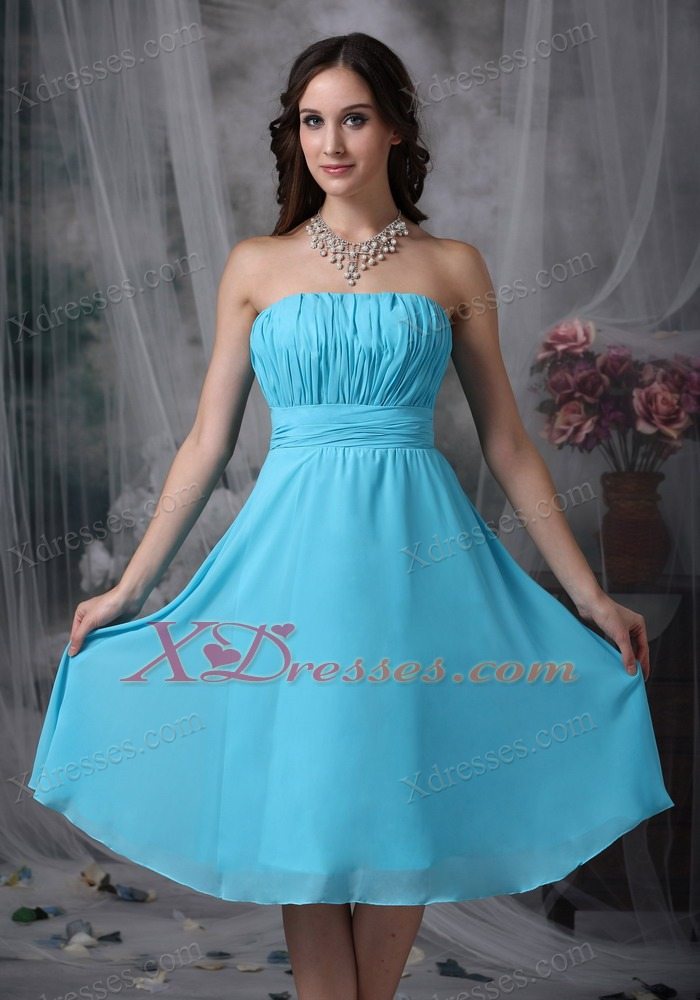 Aque Blue Empire Strapless Knee-length Chiffon Ruch Graduation Holiday Dress