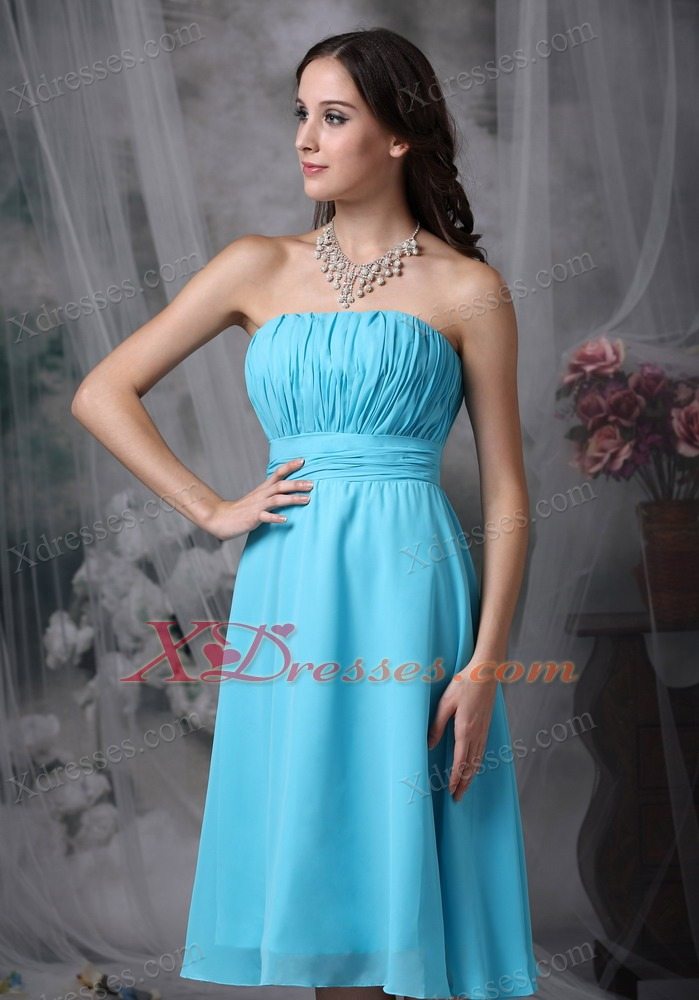 Aque Blue Empire Strapless Knee-length Chiffon Ruch Graduation Holiday Dress