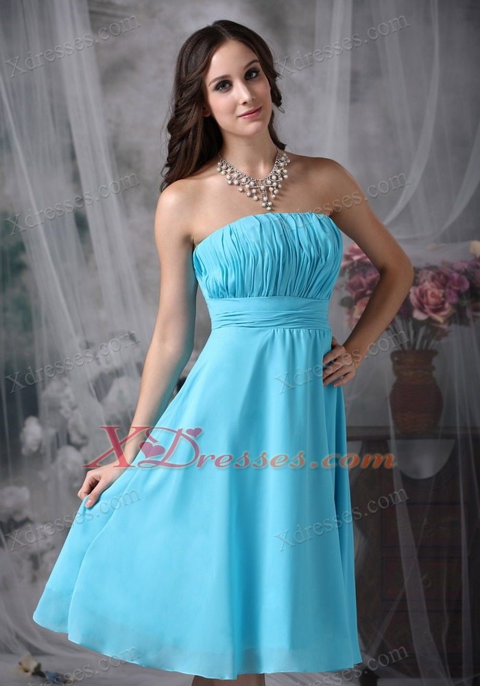 Aque Blue Empire Strapless Knee-length Chiffon Ruch Graduation Holiday Dress