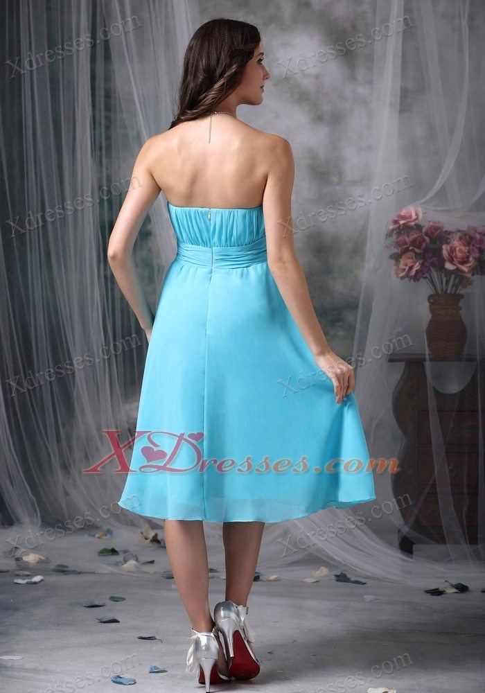 Aque Blue Empire Strapless Knee-length Chiffon Ruch Graduation Holiday Dress