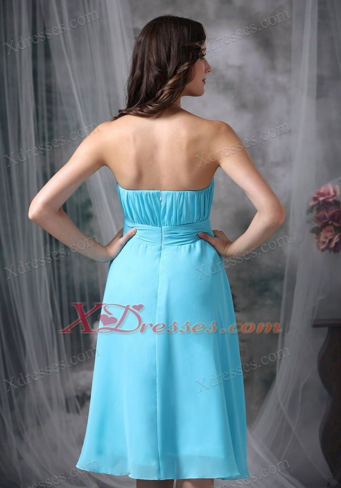 Aque Blue Empire Strapless Knee-length Chiffon Ruch Graduation Holiday Dress