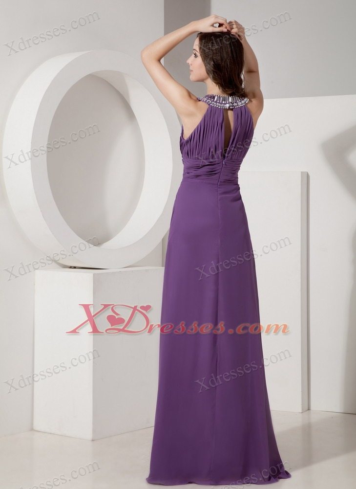 Purple Empire Scoop Neck Floor-length Chiffon Beading Pageant Evening Dress