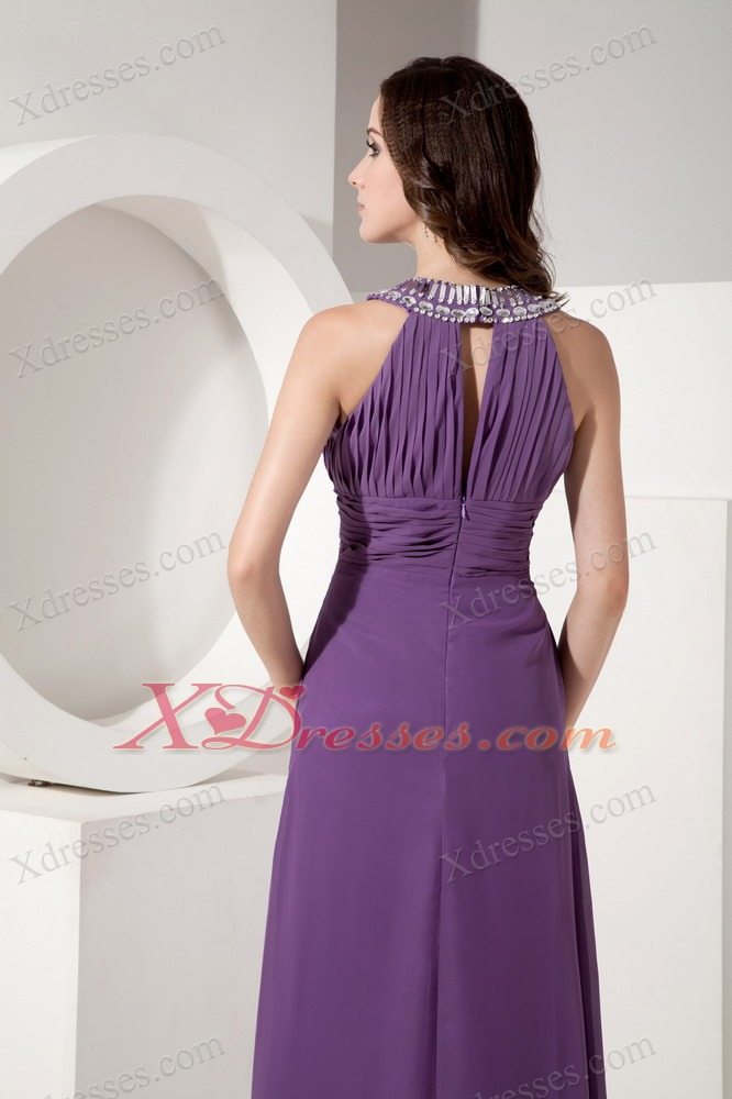 Purple Empire Scoop Neck Floor-length Chiffon Beading Pageant Evening Dress