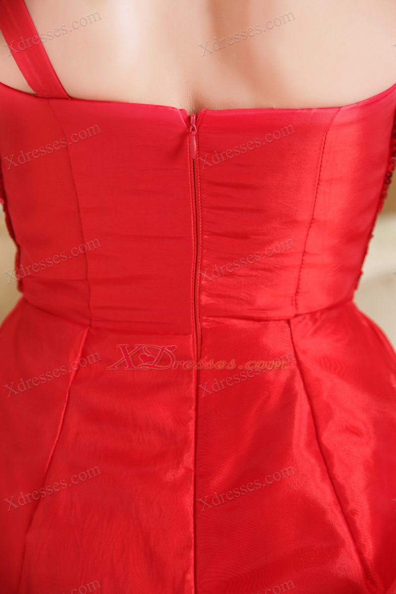 Red A-line One Shoulder Mini-length Organza Sequin Holiday Graduation Dresses