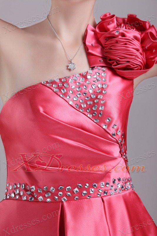 Red A-Line / Princess One Shoulder Mini-length Taffeta Rhinestone Holiday Graduation Dresses