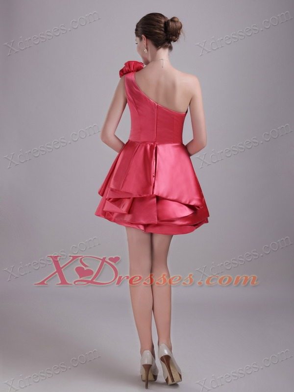 Red A-Line / Princess One Shoulder Mini-length Taffeta Rhinestone Holiday Graduation Dresses