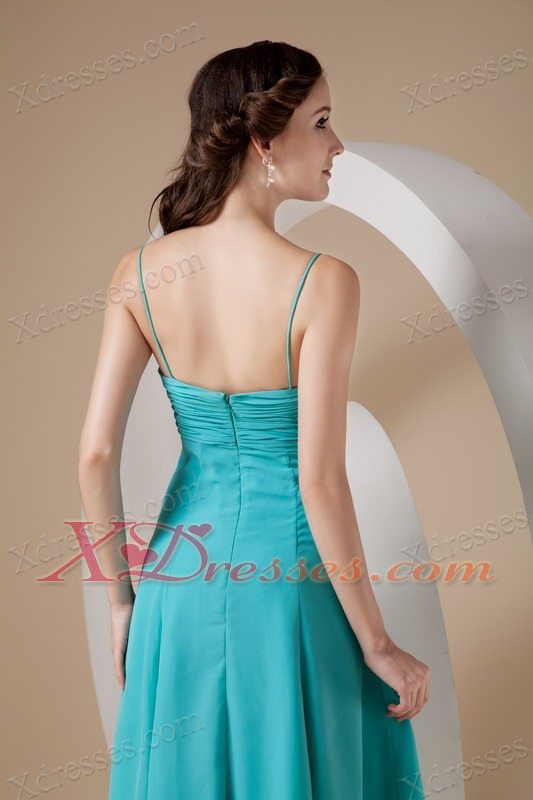 Turquoise Column/Sheath Spaghetti Straps Knee-length Chiffon Bow Bridesmaid dresses