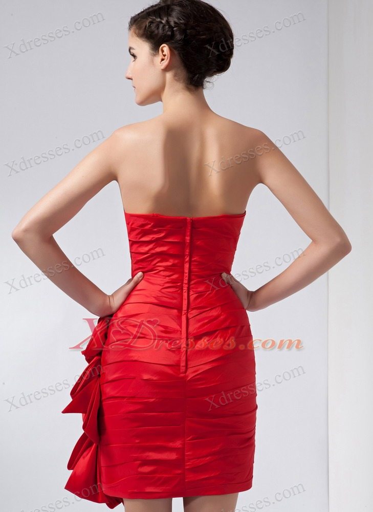 Red Column Sweetheart Mini-length Taffeta Hand Made Flowers Mother Of The Bride Dress