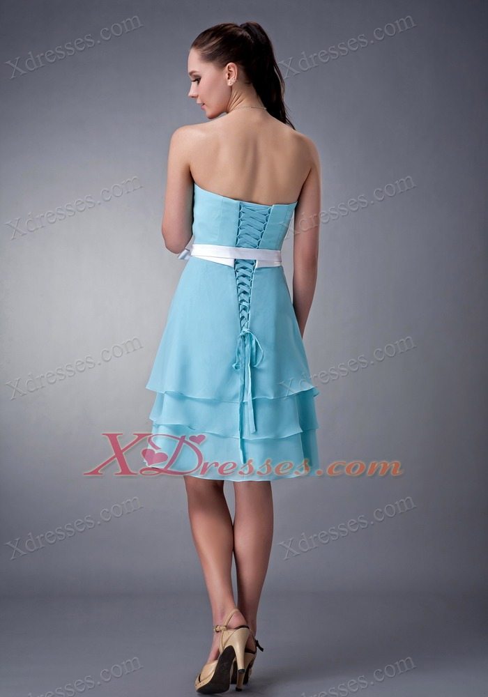 Aqua Empire Strapless Knee-length Chiffon Sash Bridesmaid dresses