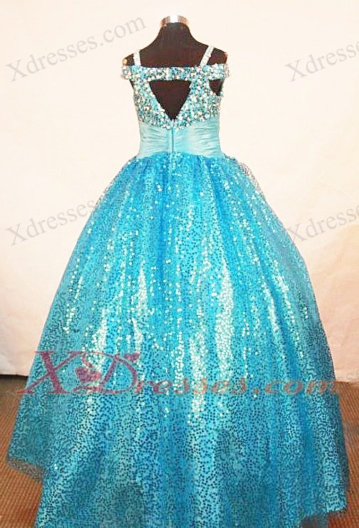 Brand New Paillette Over Skirt Ball Gown Strap Teal Little Girl Pageant Dresses