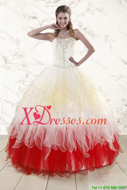 Multi Color Strapless Beading Quinceanera Dress and White Strapless Ruching Prom Dresses and Halter Top Beading Little Girl Dress