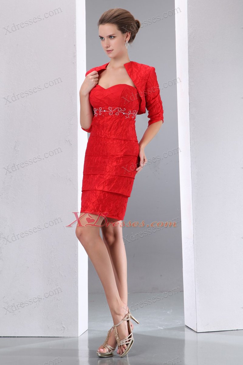 Red Column Sweetheart Mini-length Taffeta Beading Mother of the Bride Dress