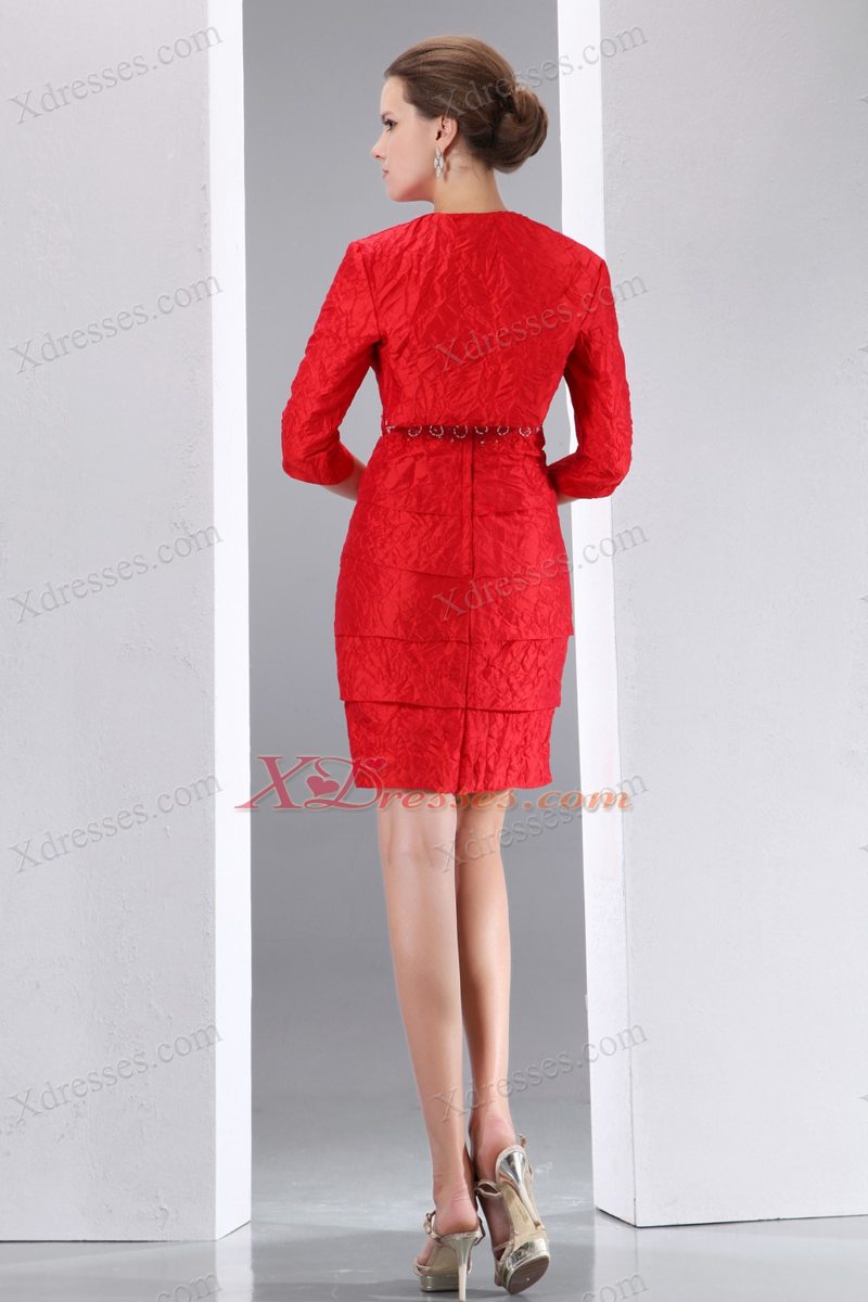 Red Column Sweetheart Mini-length Taffeta Beading Mother of the Bride Dress