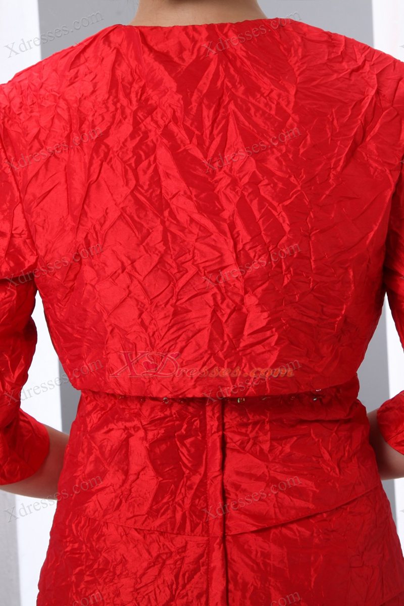 Red Column Sweetheart Mini-length Taffeta Beading Mother of the Bride Dress