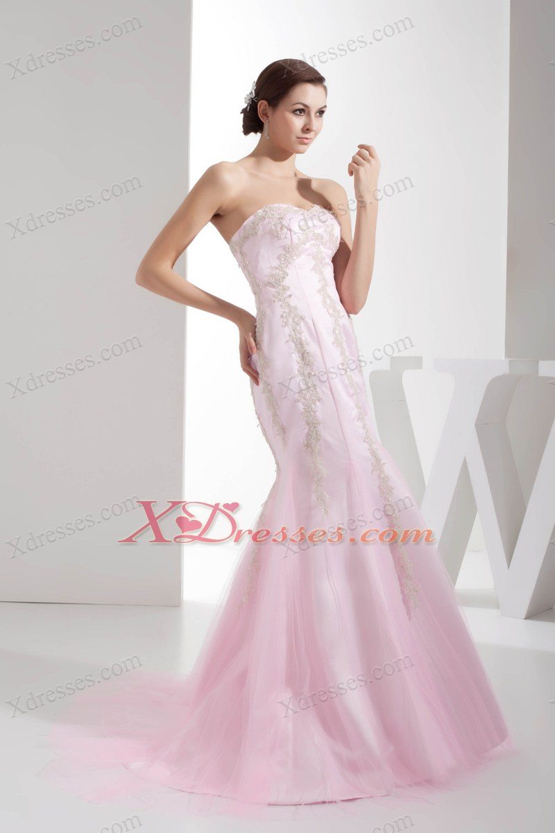 Mermaid Sweetheart Brush Train Appliques Baby pink Prom Dress