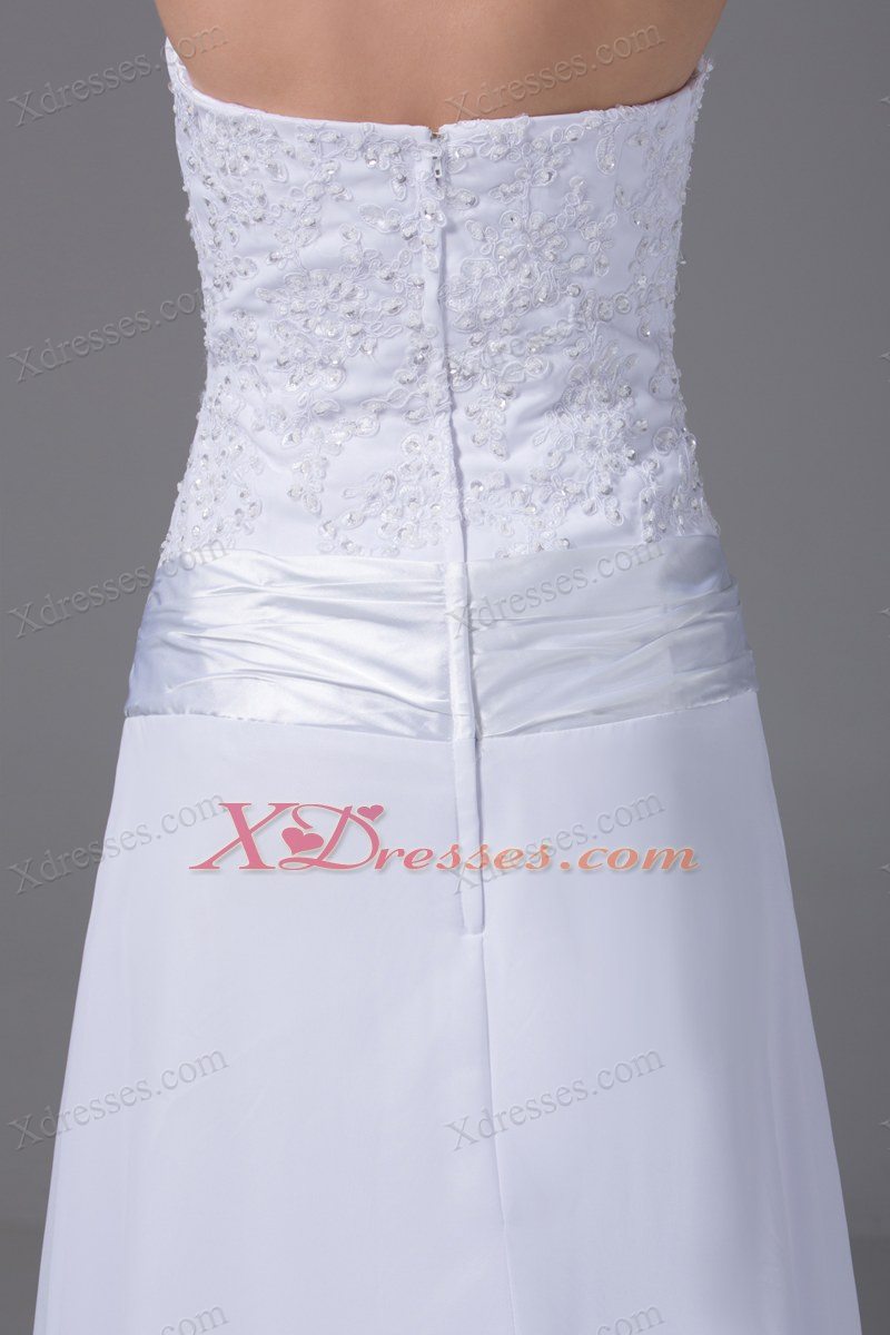Halter Top Column Chiffon Appliques And Ruch Wedding Dress