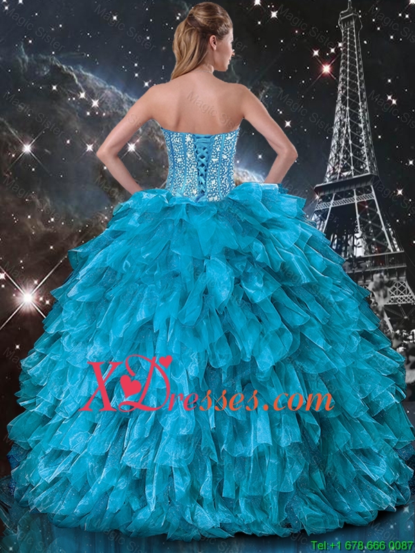 Luxurious Cheap Fall Ball Gown Beaded Detachable Quinceanera Gowns in Blue