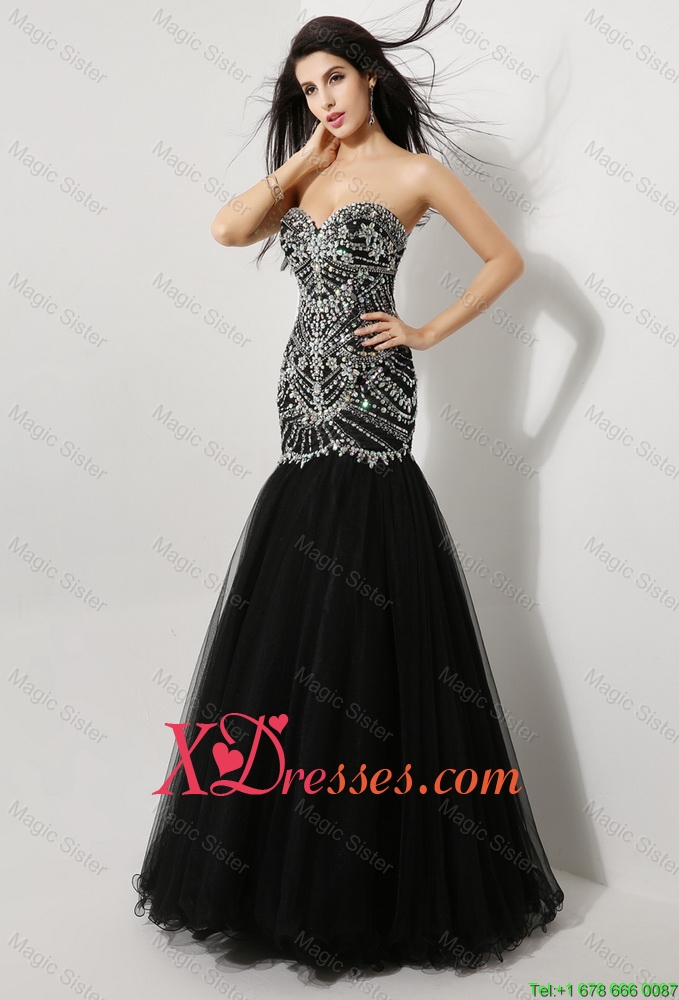 Luxurious Mermaid Sweetheart Beaded Prom Dresses in Black