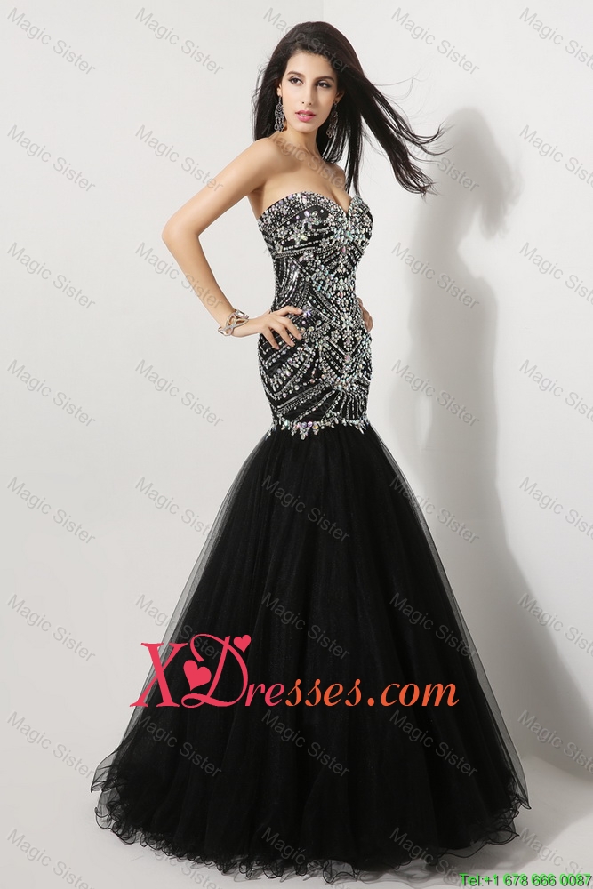 Luxurious Mermaid Sweetheart Beaded Prom Dresses in Black