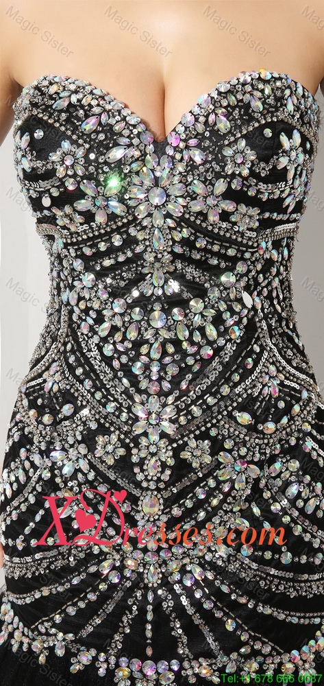 Luxurious Mermaid Sweetheart Beaded Prom Dresses in Black