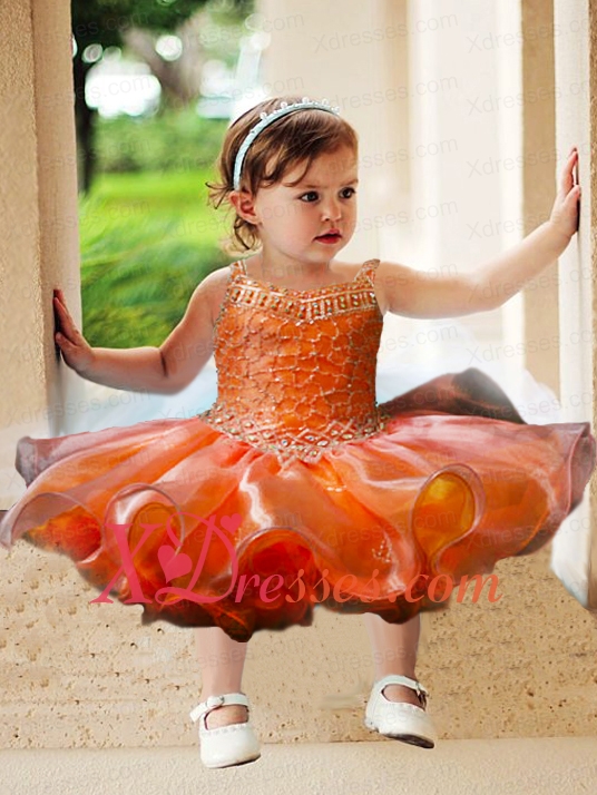 Short Beading and Ruffles Straps 2020 Little Girl Dress in Fuchsia