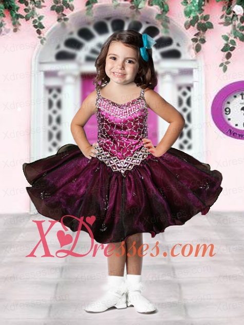 Short Beading and Ruffles Straps 2020 Little Girl Dress in Fuchsia