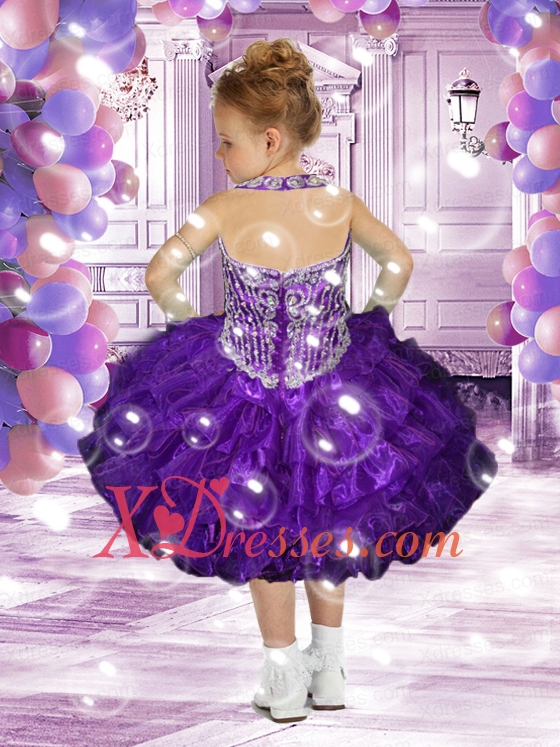 Elegant Ball Gown Halter Knee-length Purple Little Girl Dress