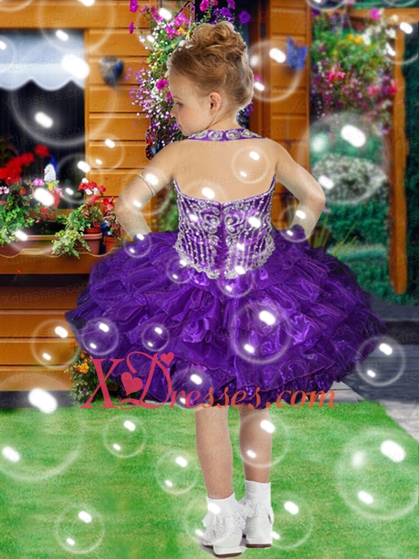 Elegant Ball Gown Halter Knee-length Purple Little Girl Dress