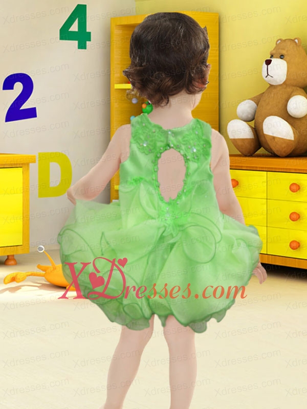 Spring Green Backless Scoop 2020 Little Girl Dress with Beading and Ruffles