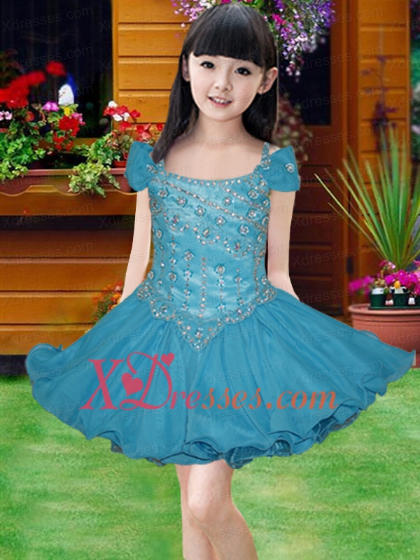 2020 Lovely White Square Organza Mini-length Little Girl Dress