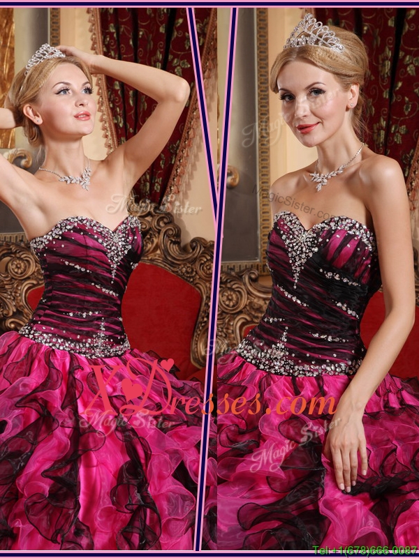 Classical Beading and Ruffles Quinceanera Gowns in Black and Red