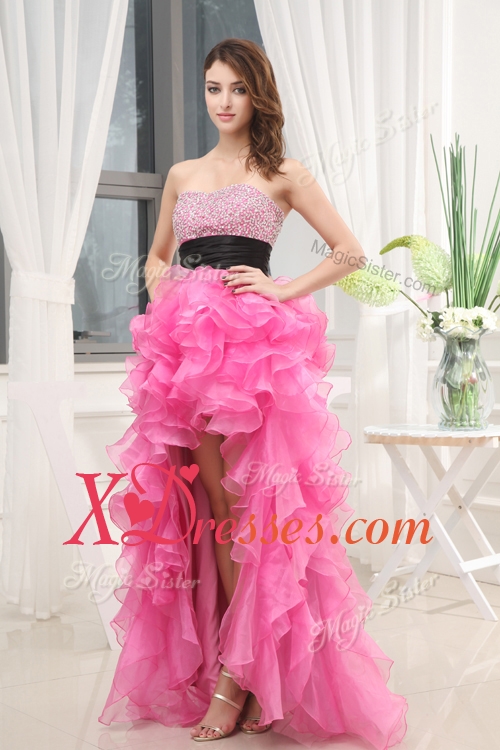 Cheap Cheap Sweetheart High-low Pink Prom Dresses with Beading and Belt