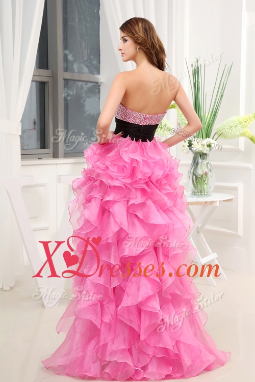 Cheap Cheap Sweetheart High-low Pink Prom Dresses with Beading and Belt