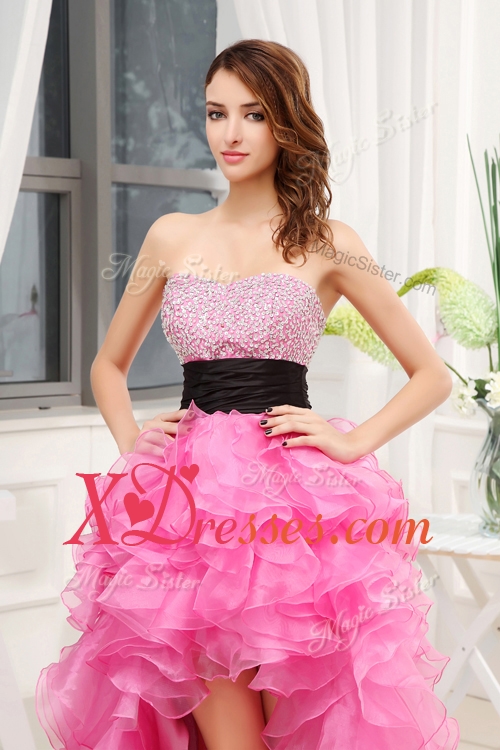 Cheap Cheap Sweetheart High-low Pink Prom Dresses with Beading and Belt