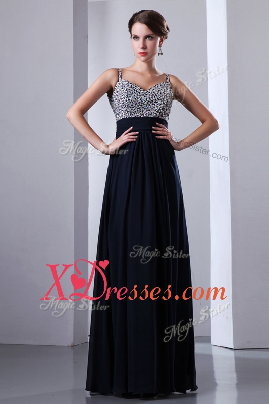 Cheap New Style Empire Straps Side Zipper Beading Prom Dresses in Black