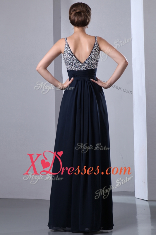 Cheap New Style Empire Straps Side Zipper Beading Prom Dresses in Black